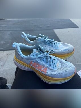 Hoka Lightweight Running Shoes in Sky Blue with Coral Logo